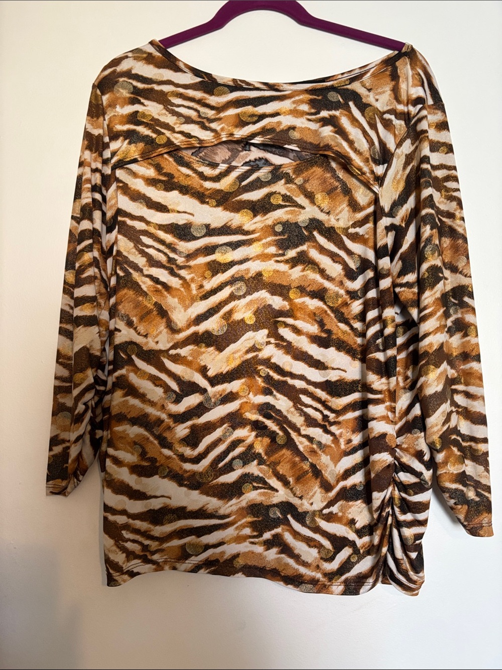 Ashley Stewart Brown and Cream Animal-Print Long Sleeve Tunic